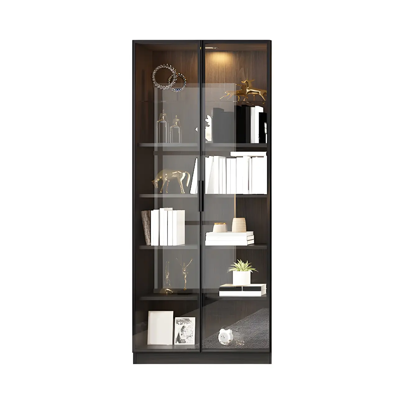 Modern Wooden Display Cabinet with 5-Drawers and Glass Doors Image - 2 | homeyfad