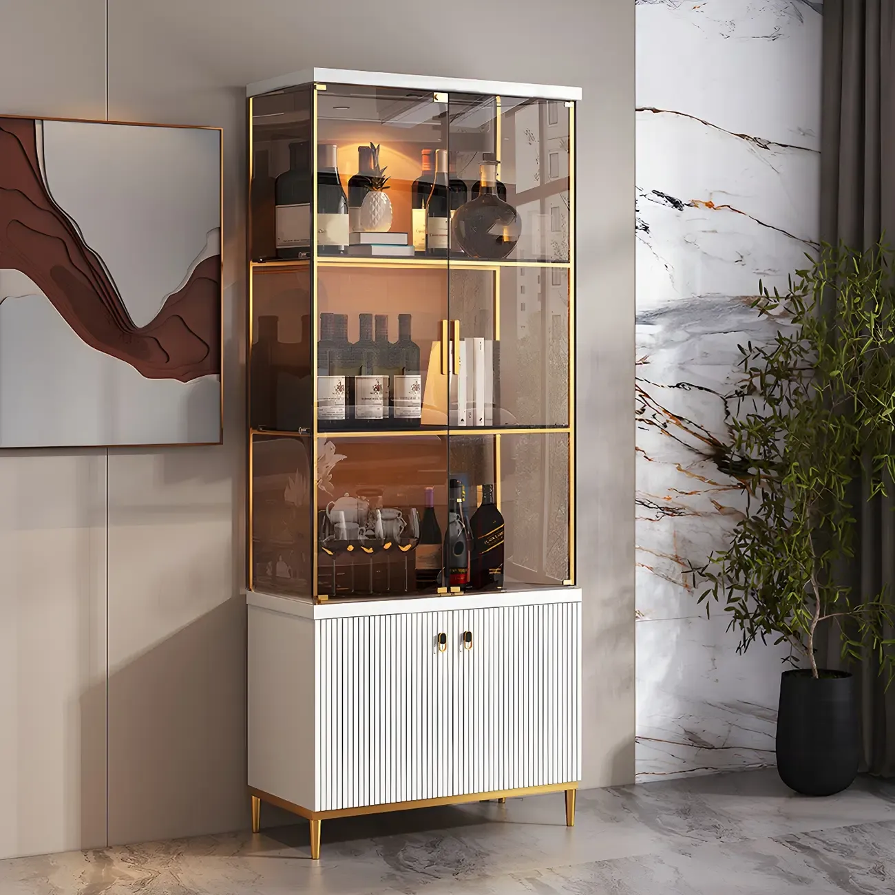 Classic Glass Display Cabinet with Gold Accents for Modern Home Image - 15