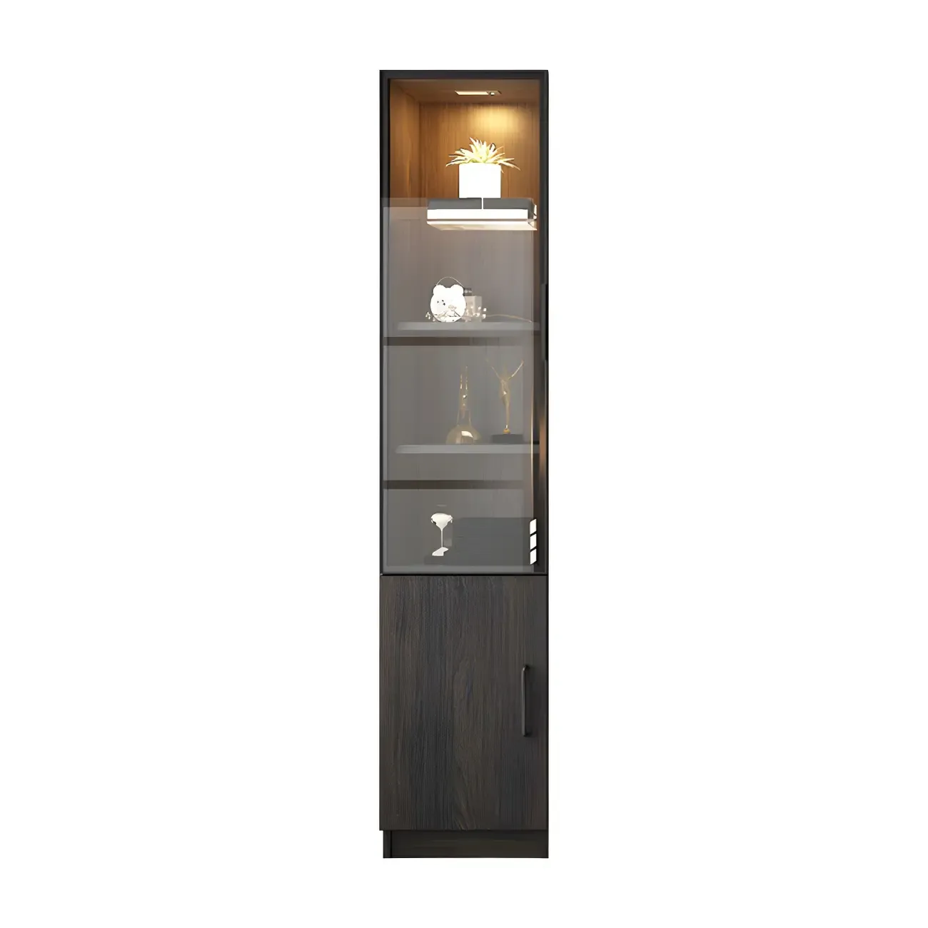 Modern Wooden Display Cabinet with 5-Drawers and Glass Doors Image - 4