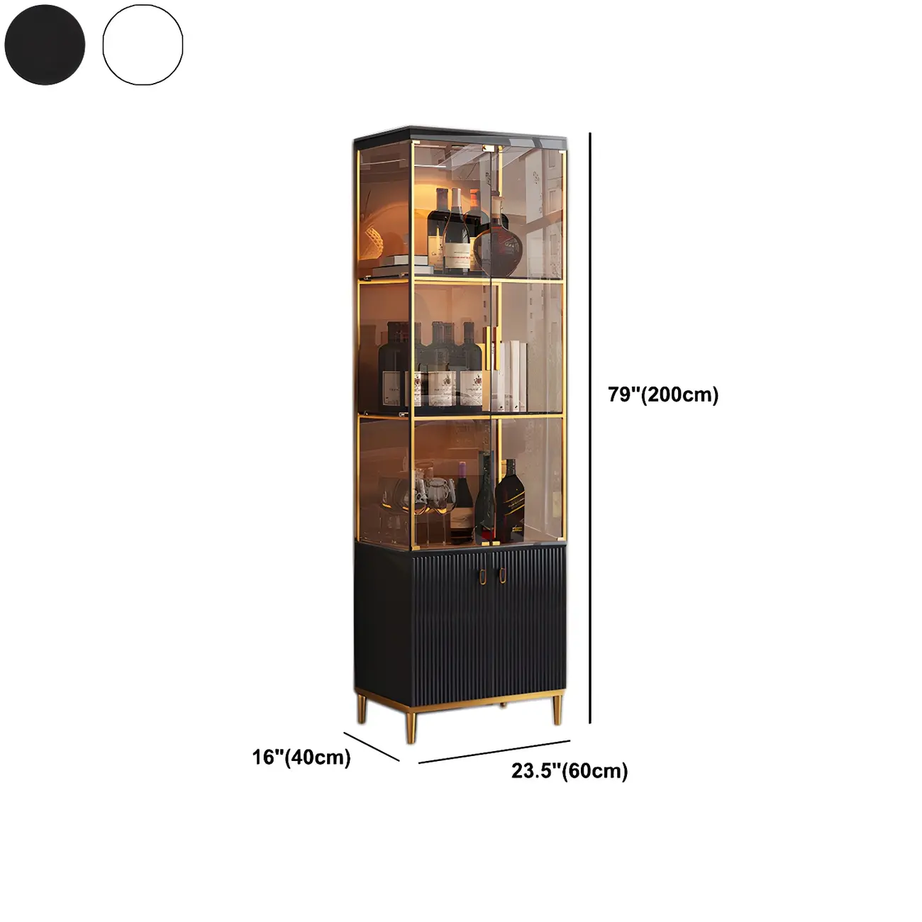 Classic Glass Display Cabinet with Gold Accents for Modern Home #size