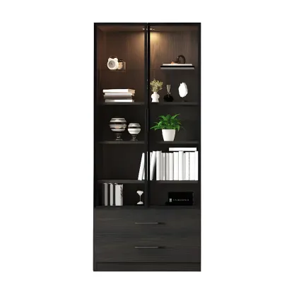Modern Wooden Display Cabinet with 5-Drawers and Glass Doors Image - 5