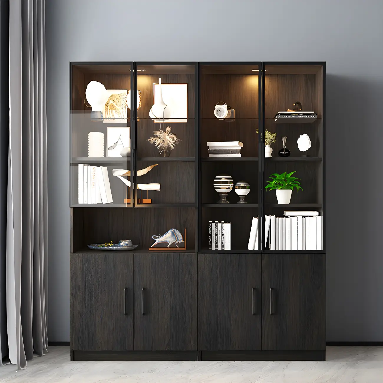 Modern Wooden Display Cabinet with 5-Drawers and Glass Doors Image - 7 | homeyfad
