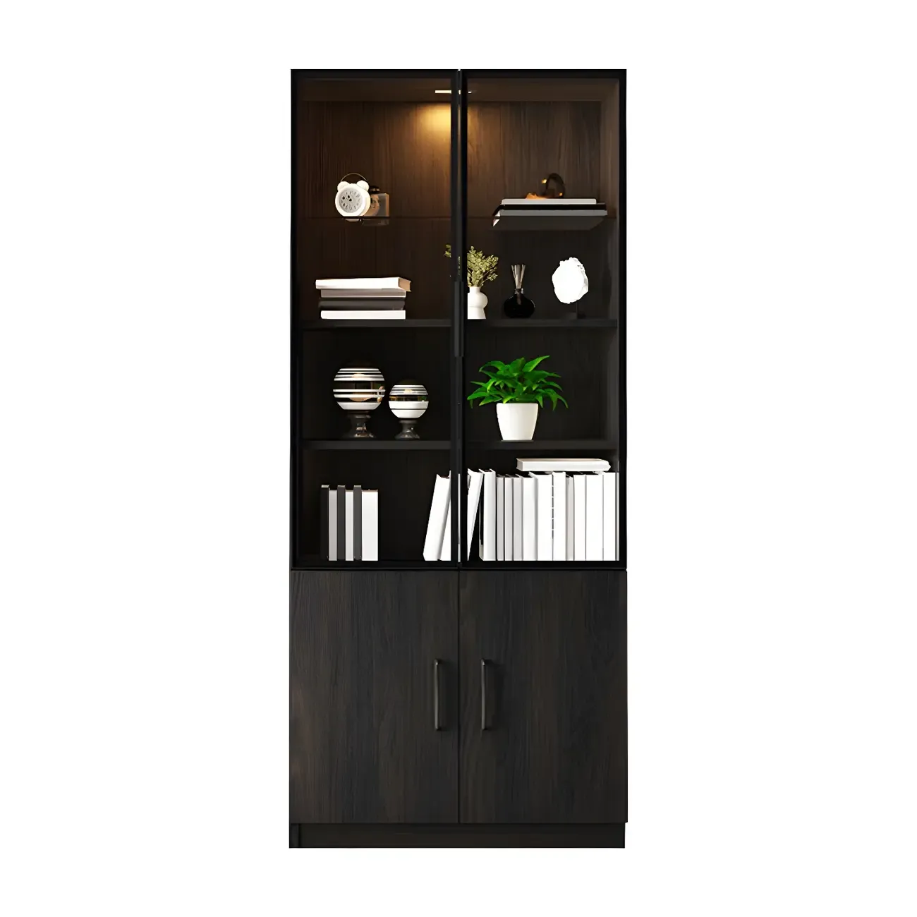 Modern Wooden Display Cabinet with 5-Drawers and Glass Doors Image - 8