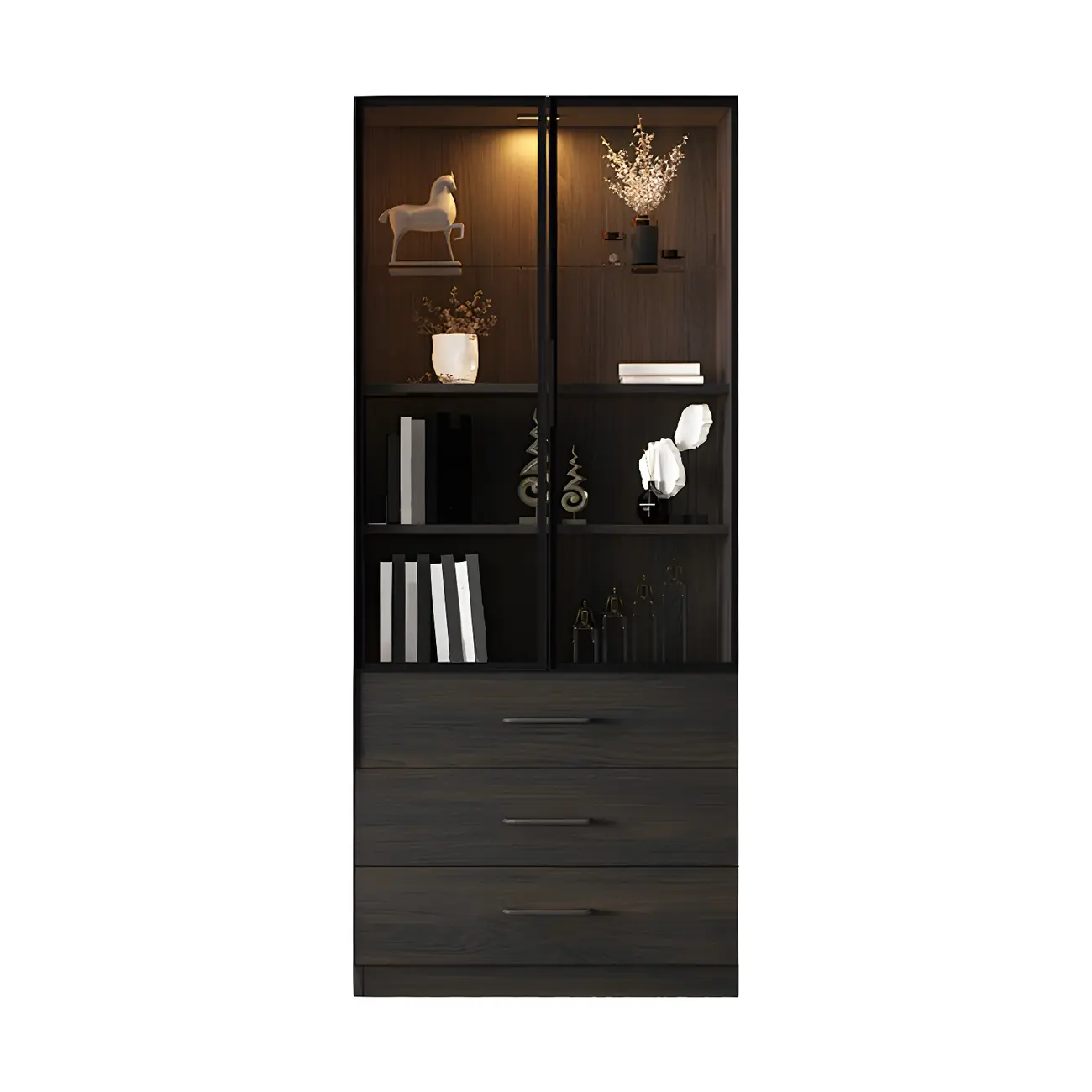 Modern Wooden Display Cabinet with 5-Drawers and Glass Doors Image - 9 | homeyfad
