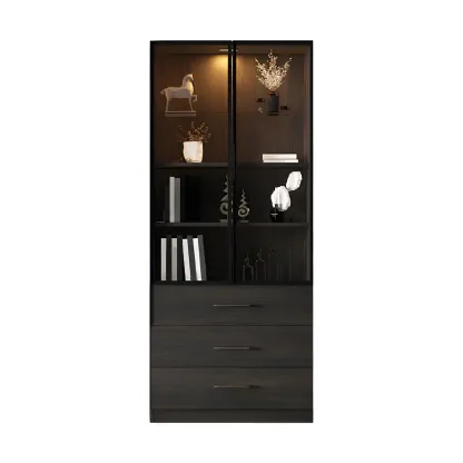 Modern Wooden Display Cabinet with 5-Drawers and Glass Doors Image - 9
