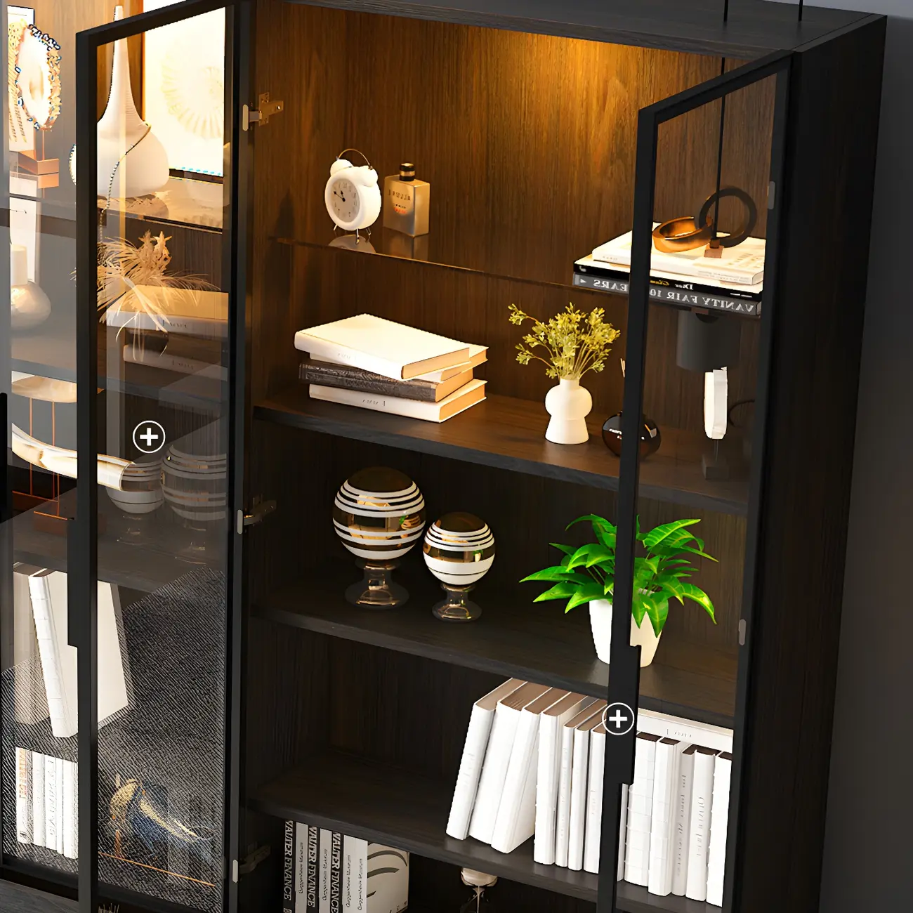 Modern Wooden Display Cabinet with 5-Drawers and Glass Doors Image - 12 | homeyfad