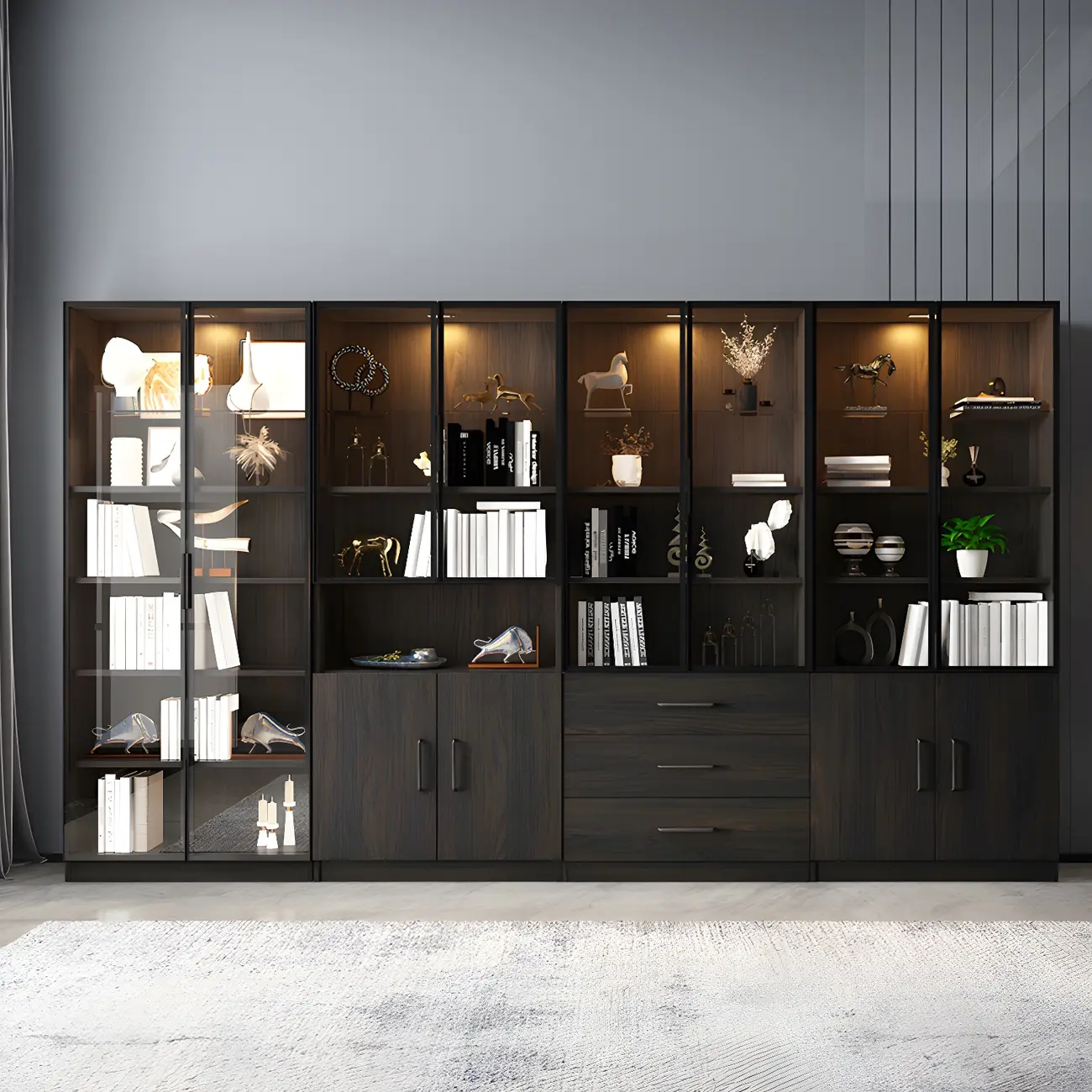 Modern Wooden Display Cabinet with 5-Drawers and Glass Doors Image - 14 | homeyfad