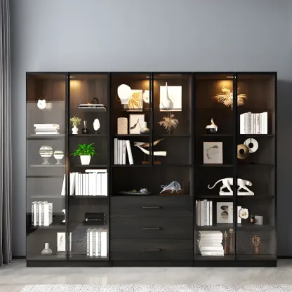 Modern Wooden Display Cabinet with 5-Drawers and Glass Doors Image - 16