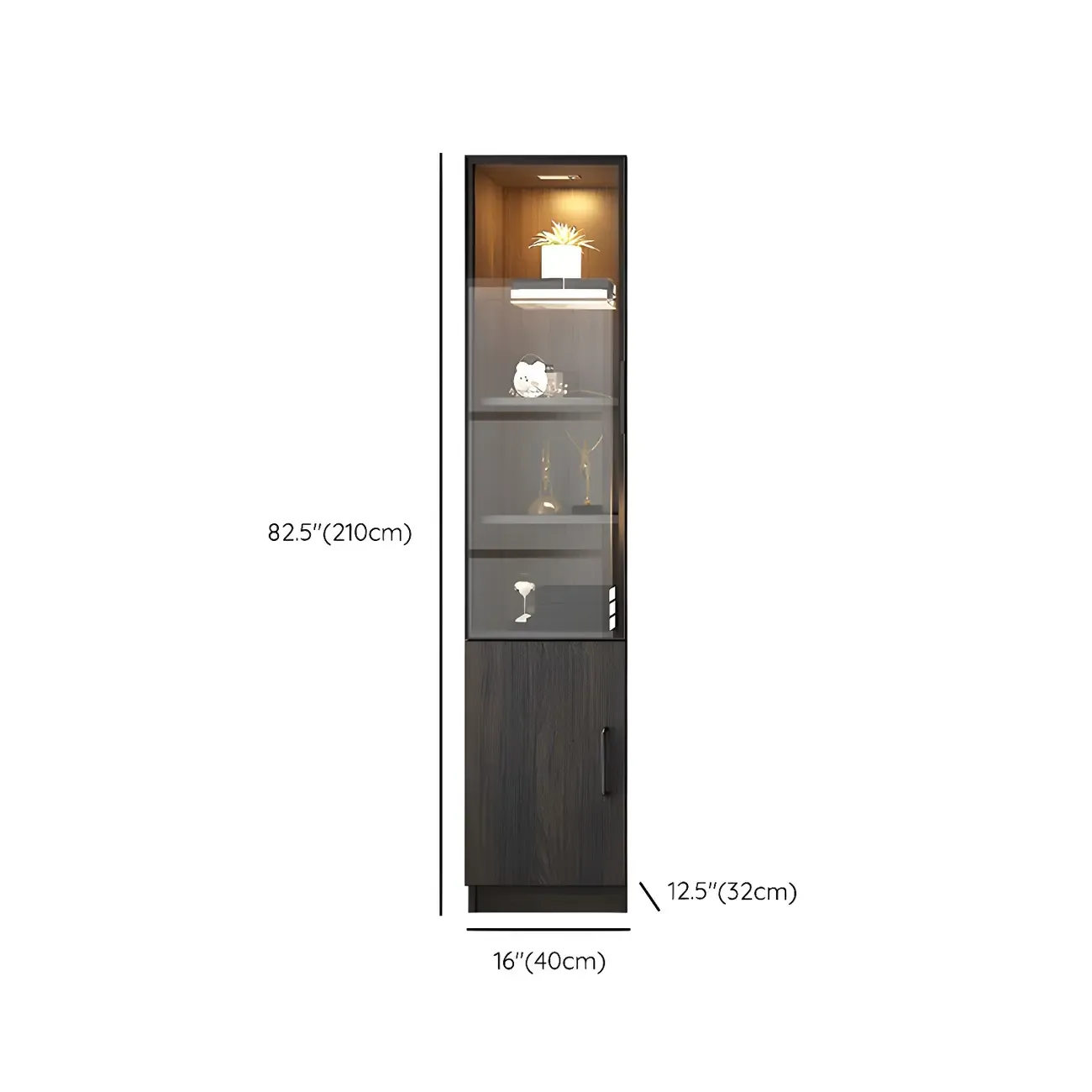 Modern Wooden Display Cabinet with 5-Drawers and Glass Doors #size