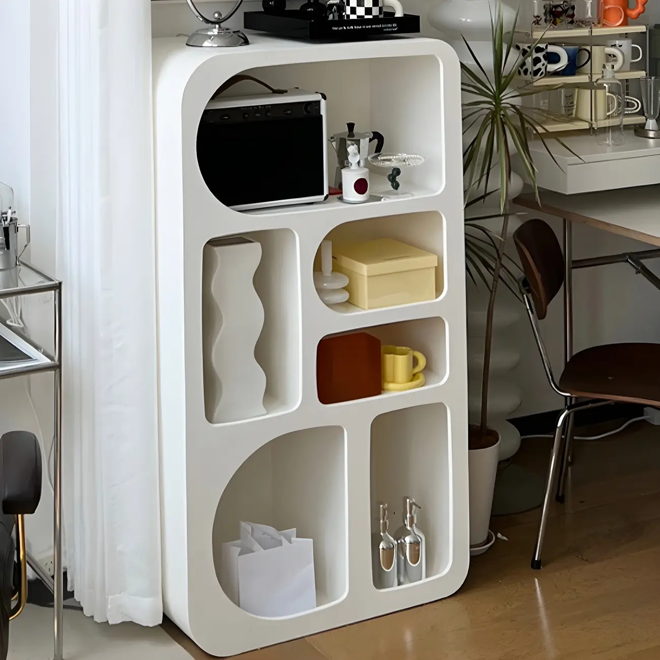 Minimalist White Wooden Open Display Cabinet for Home Decor Image - 3 | homeyfad