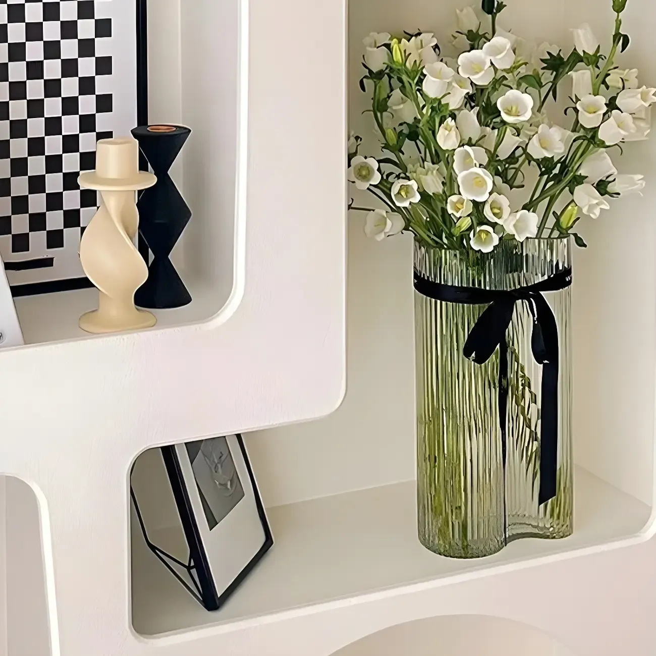 Minimalist White Wooden Open Display Cabinet for Home Decor Image - 11