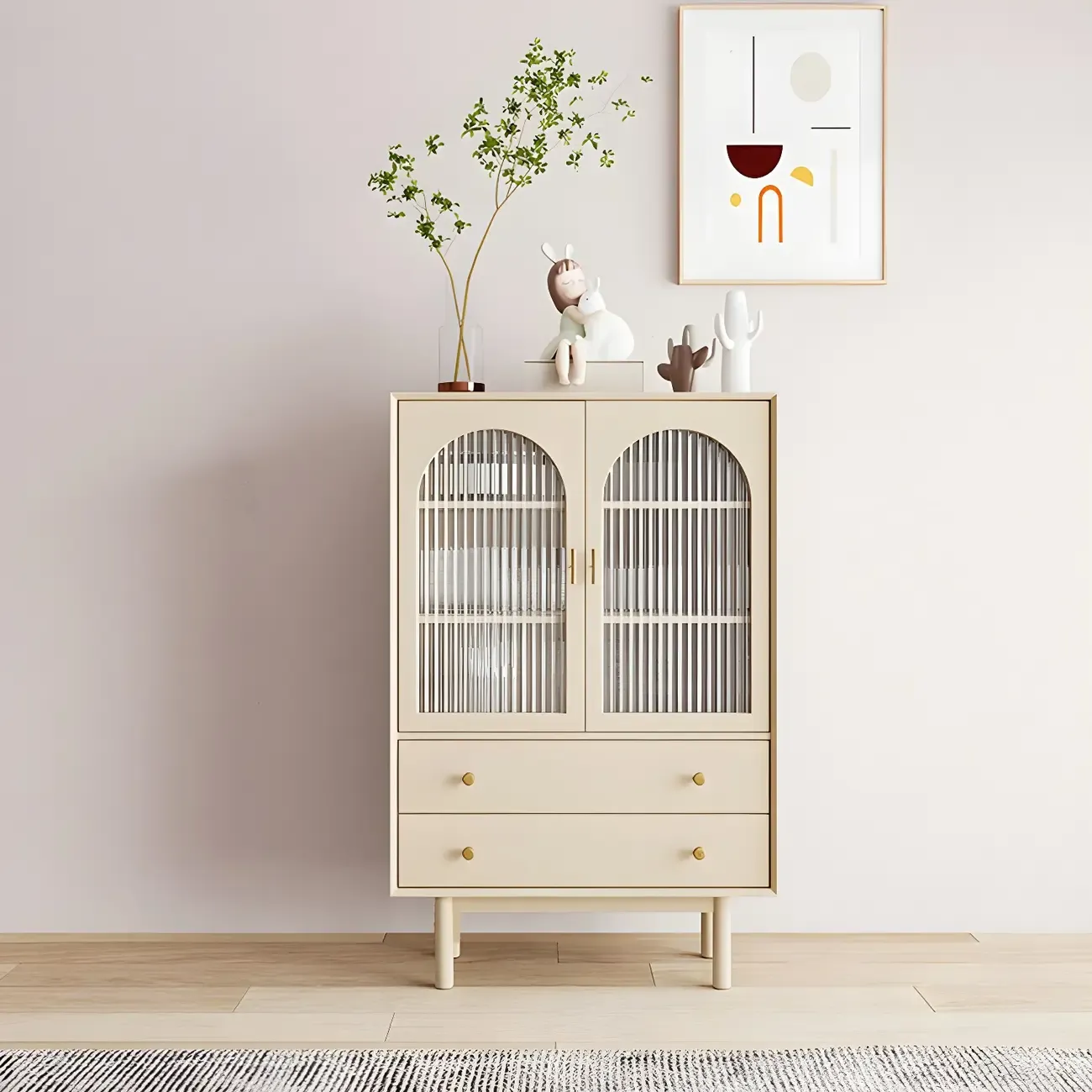 Glam Wooden Display Cabinet with 4-Drawers for Dining Room Image - 2