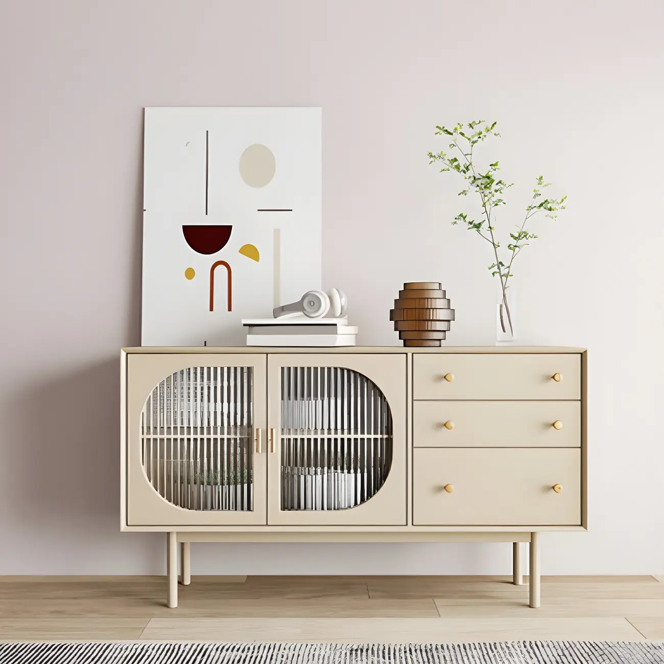 Glam Wooden Display Cabinet with 4-Drawers for Dining Room Image - 3 | homeyfad