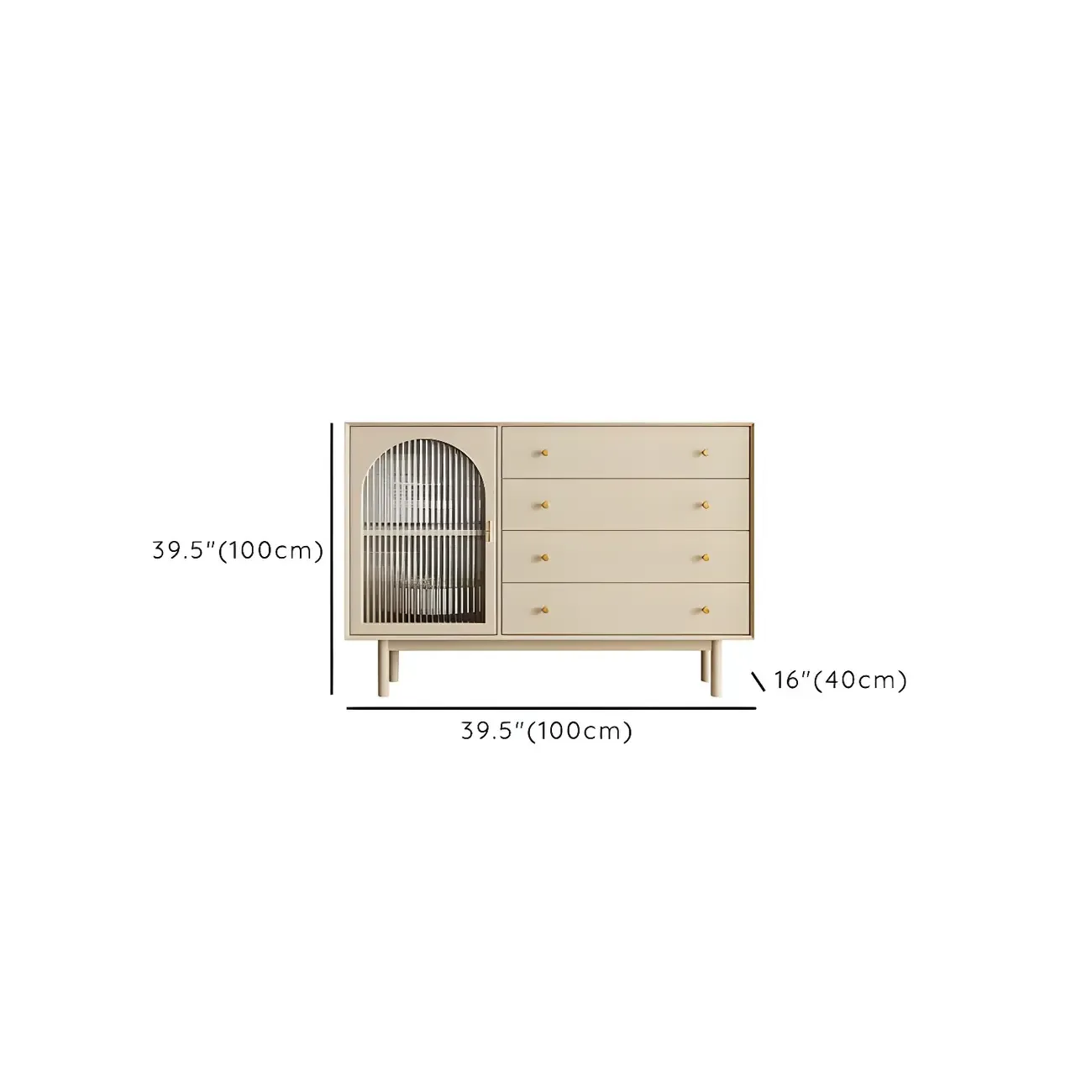 Glam Wooden Display Cabinet with 4-Drawers for Dining Room #size