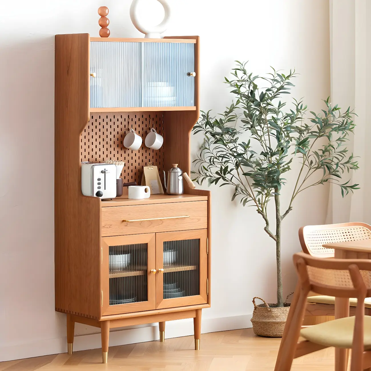 Vintage Wooden Glass Display Cabinet for Dining Room Image - 1 | homeyfad