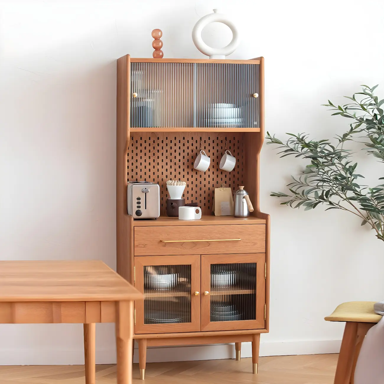 Vintage Wooden Glass Display Cabinet for Dining Room Image - 2 | homeyfad
