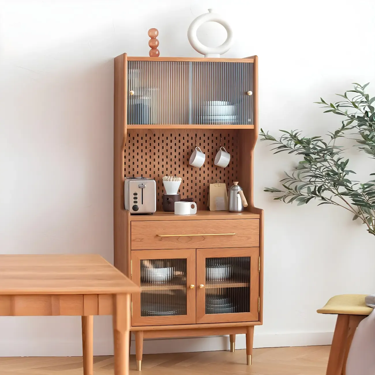 Vintage Wooden Glass Display Cabinet for Dining Room Image - 2