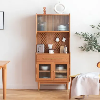 Vintage Wooden Glass Display Cabinet for Dining Room Image - 3