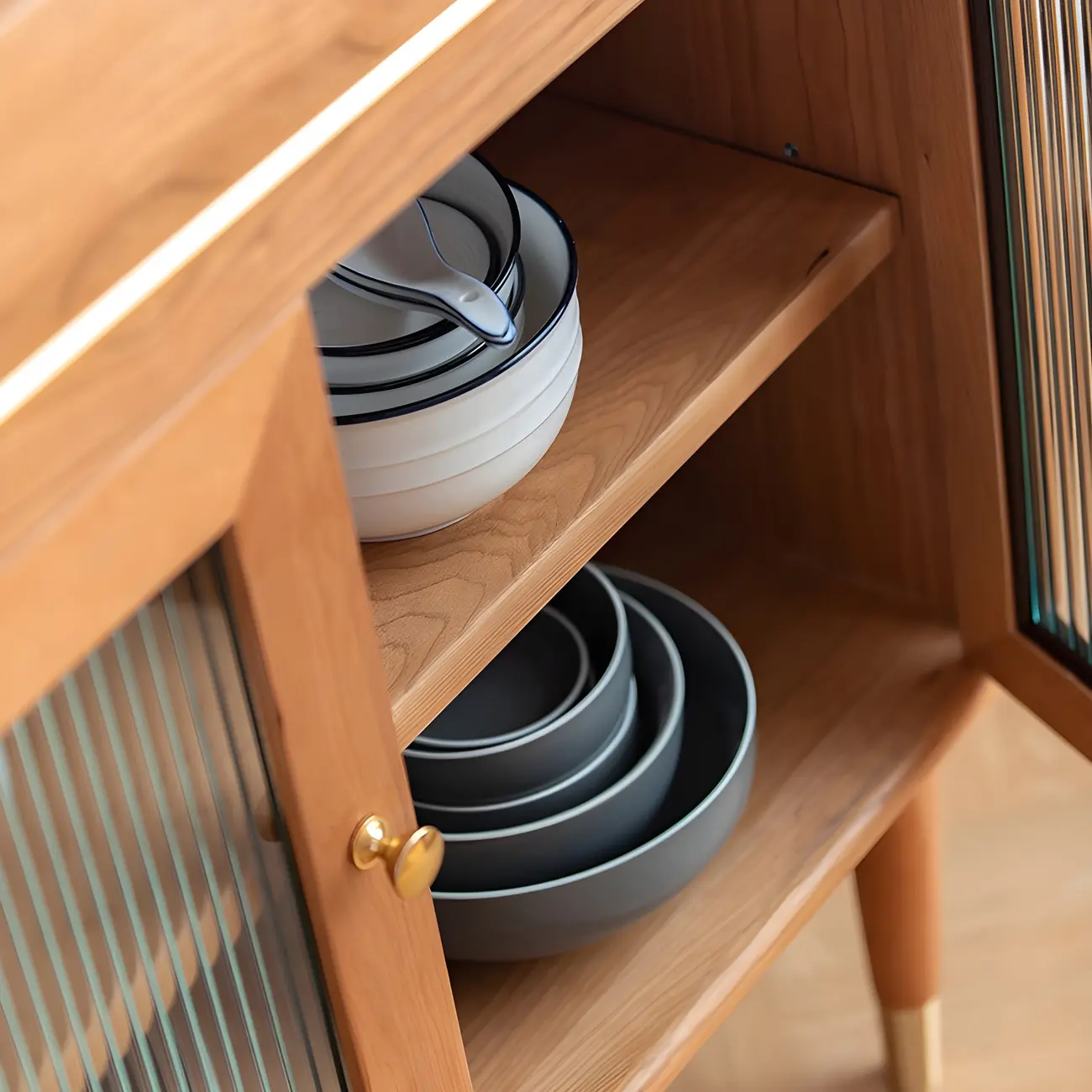 Vintage Wooden Glass Display Cabinet for Dining Room Image - 7 | homeyfad