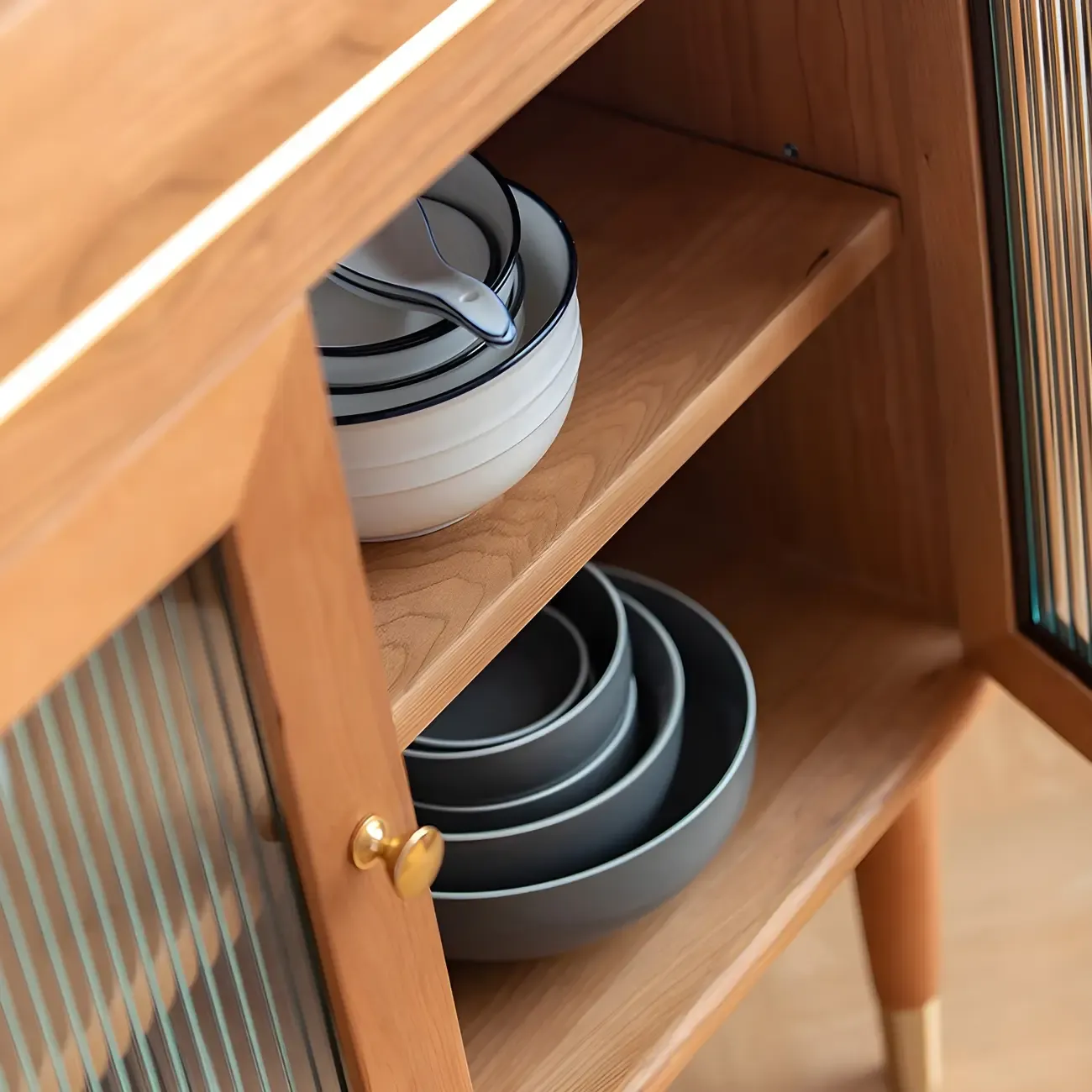 Vintage Wooden Glass Display Cabinet for Dining Room Image - 7