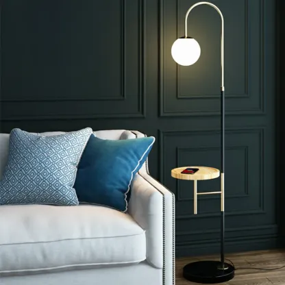 Arc Floor Lamp with Table and Globe Glass Shade for Living Room Image - 2