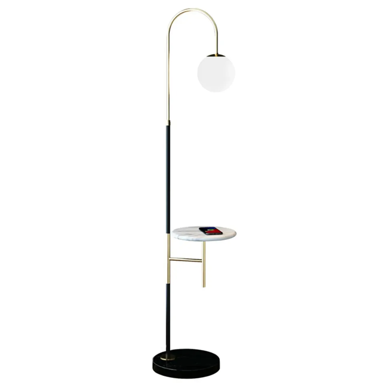 Arc Floor Lamp with Table and Globe Glass Shade for Living Room Image - 5