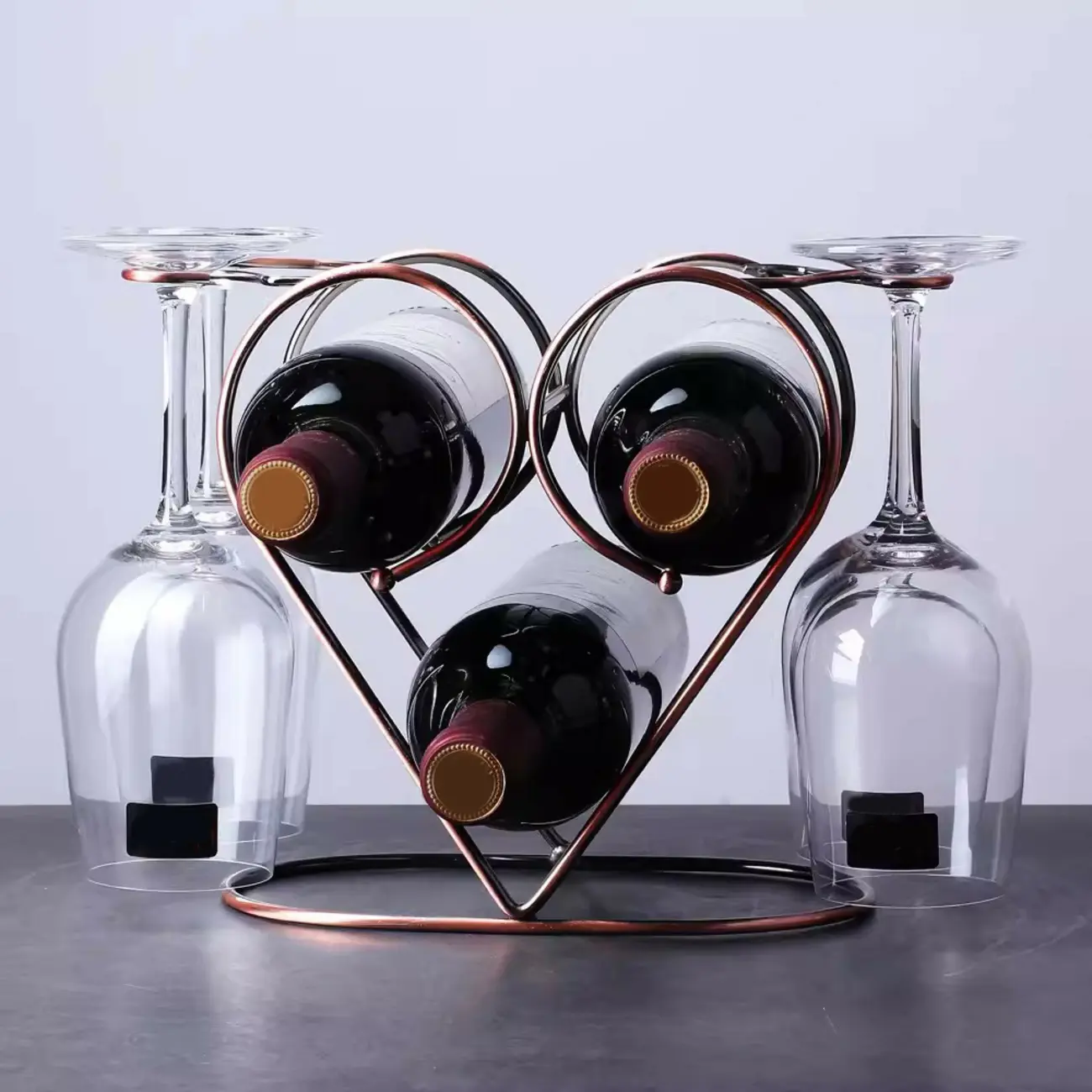 Heart Shape Metal Tabletop Wine Rack with Glass Holder Image - 1 | homeyfad