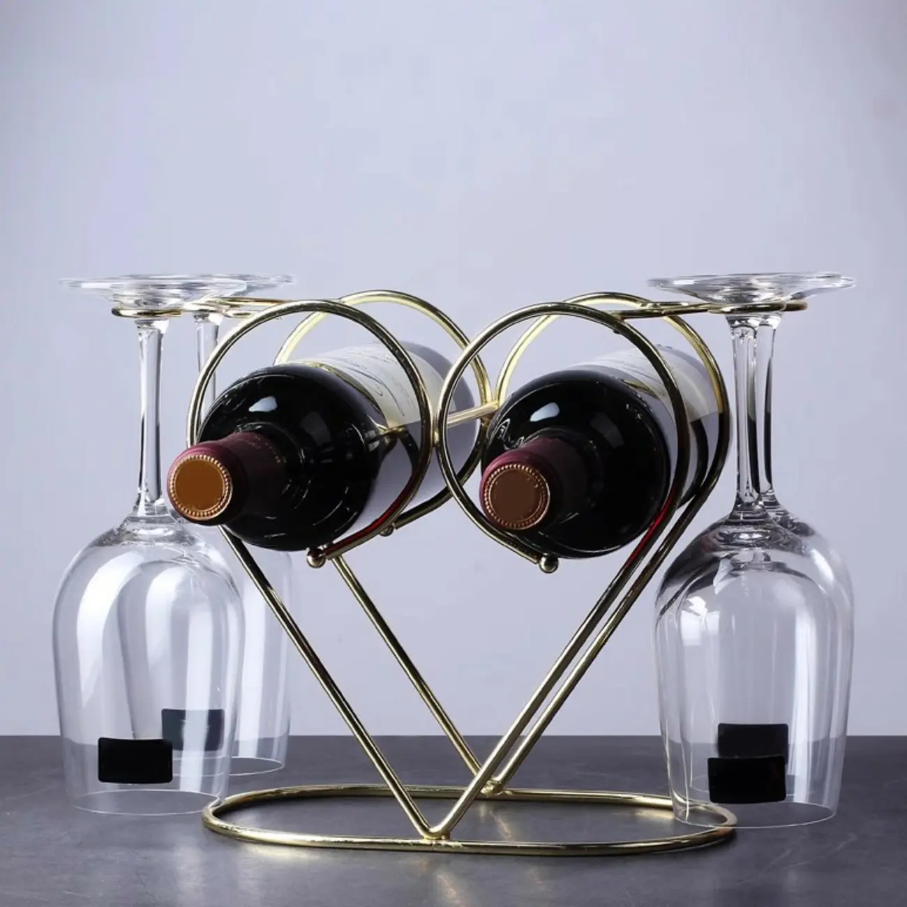 Heart Shape Metal Tabletop Wine Rack with Glass Holder Image - 2 | homeyfad