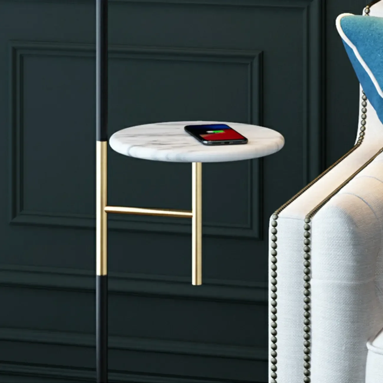 Arc Floor Lamp with Table and Globe Glass Shade for Living Room Image - 9