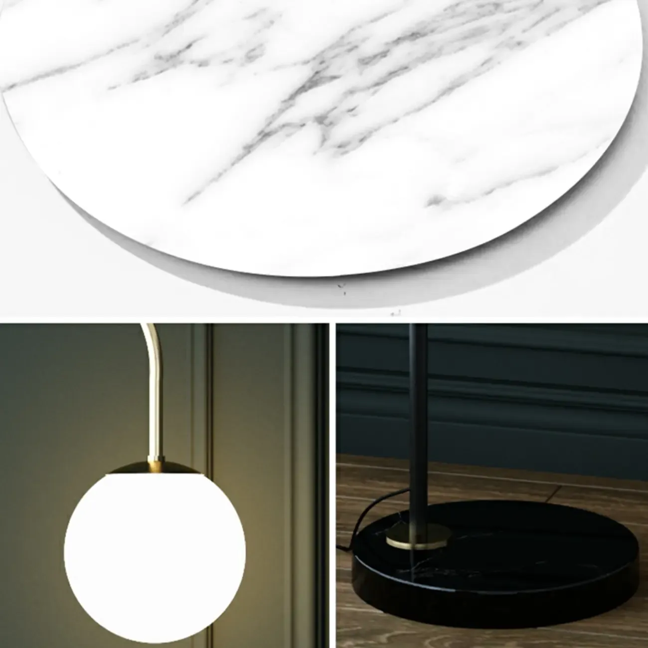 Arc Floor Lamp with Table and Globe Glass Shade for Living Room Image - 12