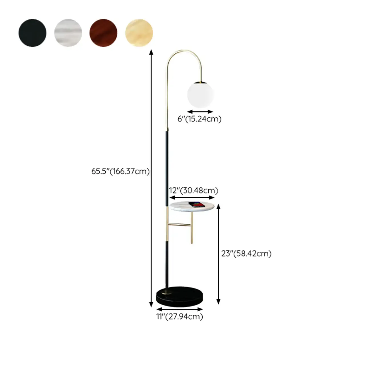 Arc Floor Lamp with Table and Globe Glass Shade for Living Room #size