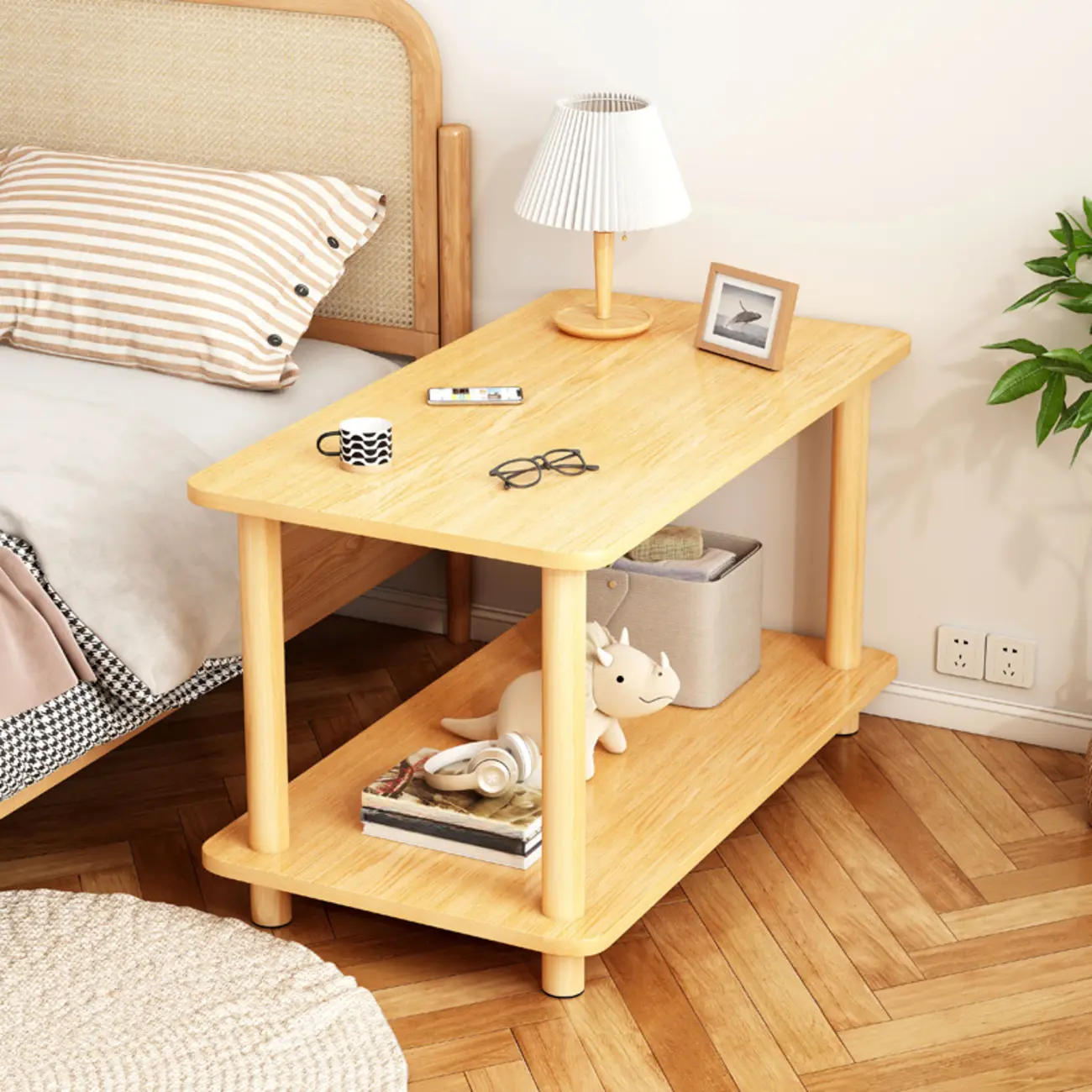 Modern Lumber Open Storage Nightstand with 2 Shelves Image - 2 | homeyfad