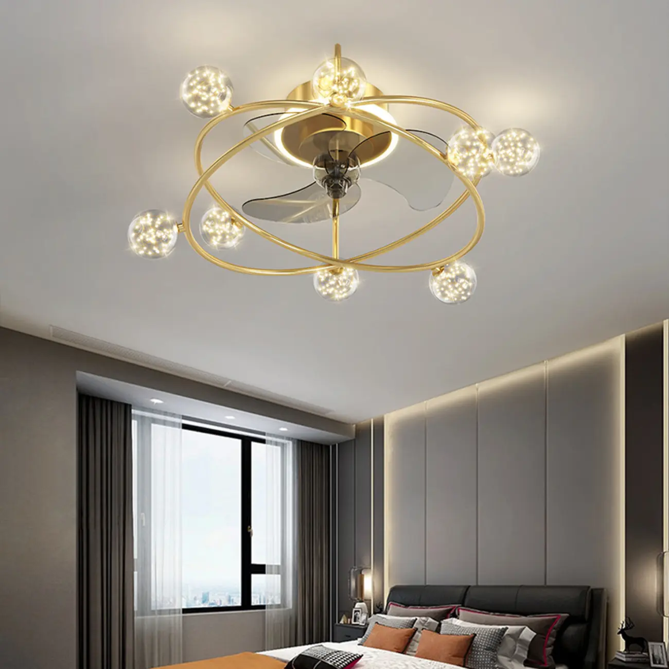 3-Blade Gold Flushmount Ceiling Fan with Light Kit Image - 1 | homeyfad