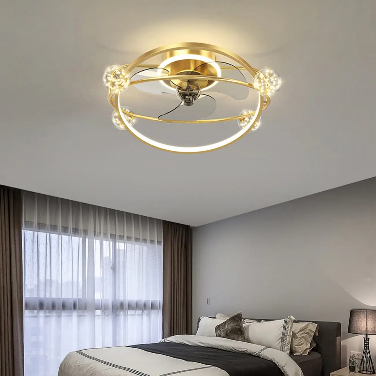 3-Blade Gold Flushmount Ceiling Fan with Light Kit Image - 2 | homeyfad