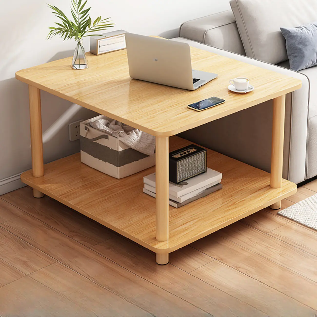 Modern Lumber Open Storage Nightstand with 2 Shelves Image - 1 | homeyfad