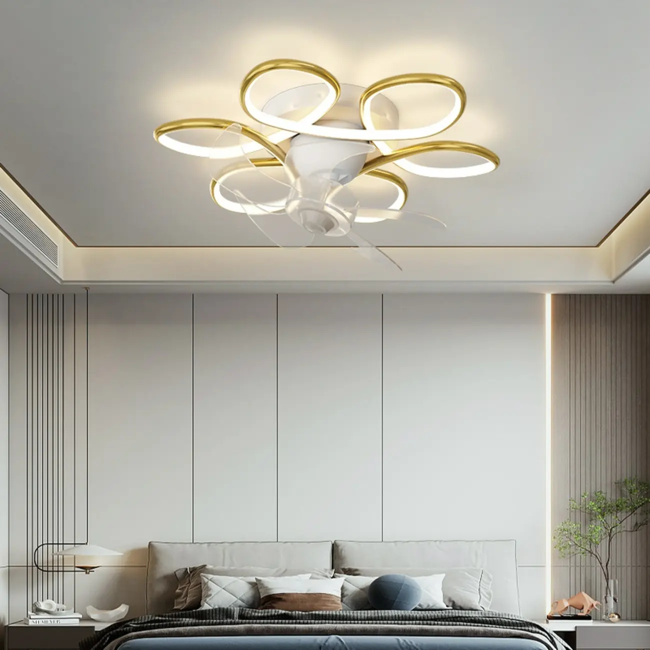 Modern Gold 5 Blades Lighted Ceiling Fan with Remote Image - 1 | homeyfad