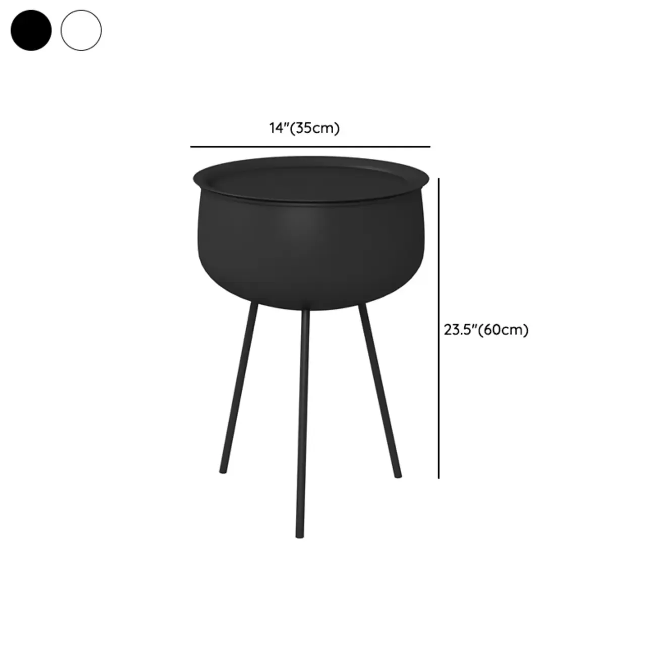 Black Modern Round Iron Nightstand with Inside Storage Image - 12
