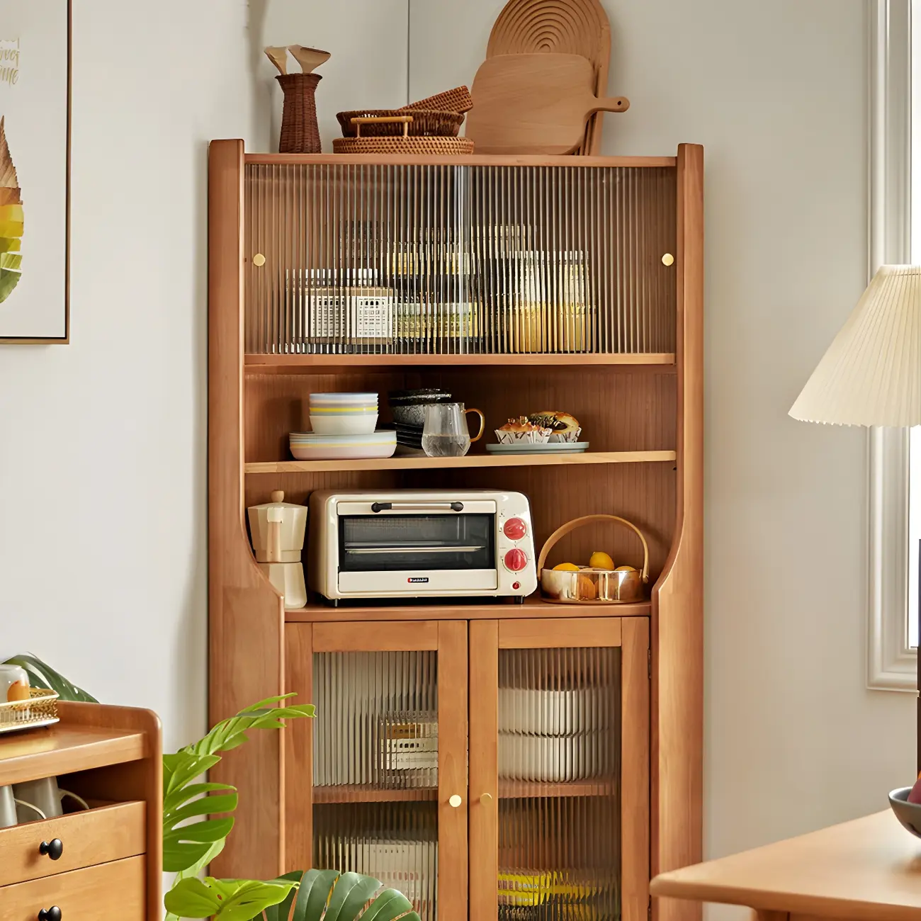 Classic Wooden Corner Display Cabinet with Glass Doors Image - 3 | homeyfad