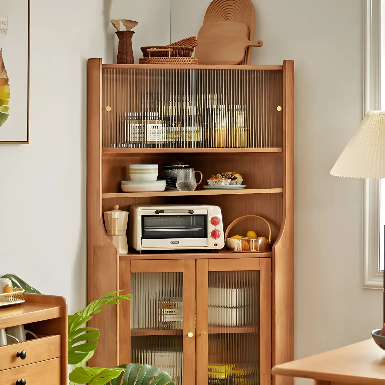 Classic Wooden Corner Display Cabinet with Glass Doors Image - 3