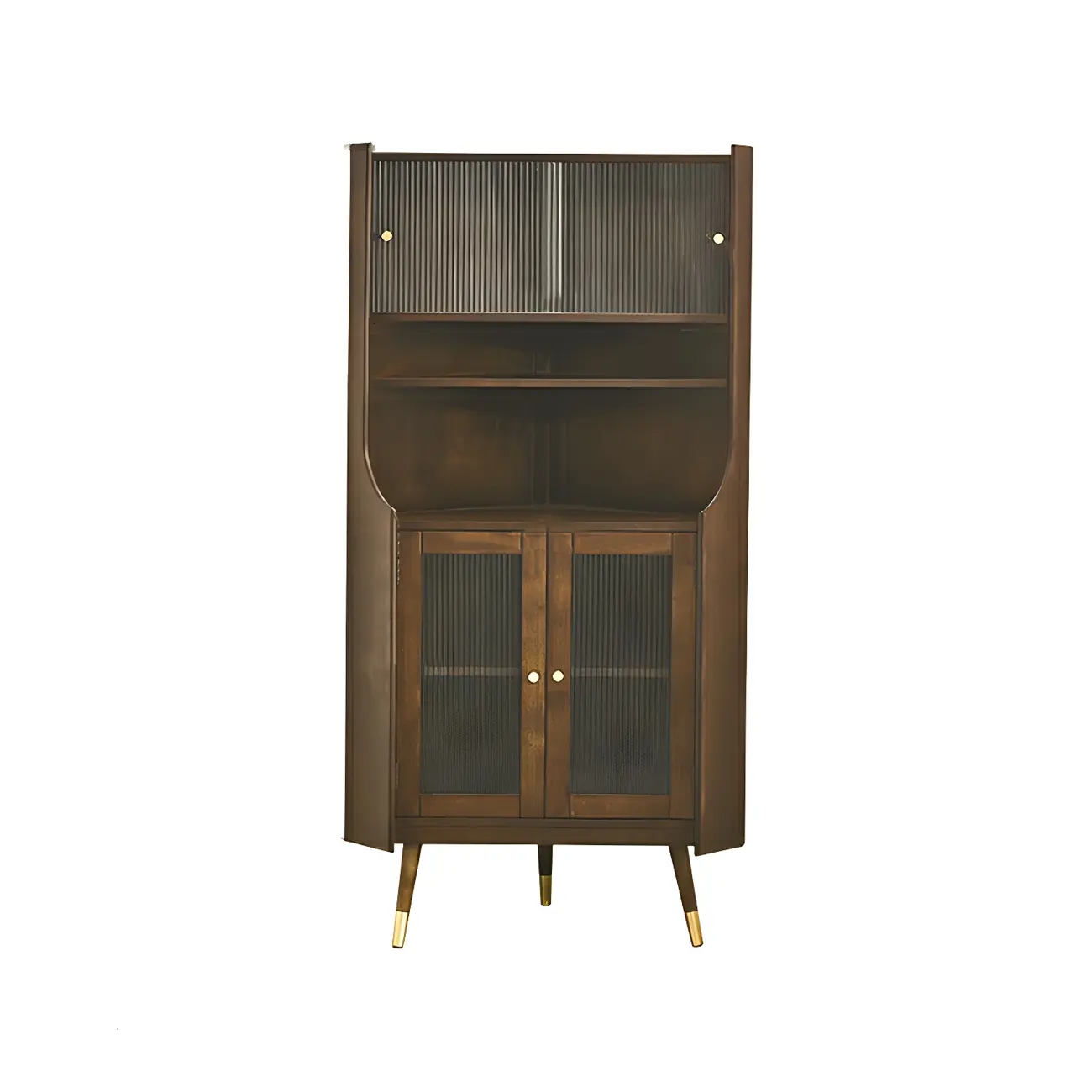 Classic Wooden Corner Display Cabinet with Glass Doors Image - 4 | homeyfad