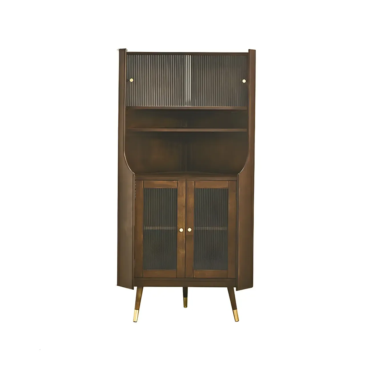 Classic Wooden Corner Display Cabinet with Glass Doors Image - 4