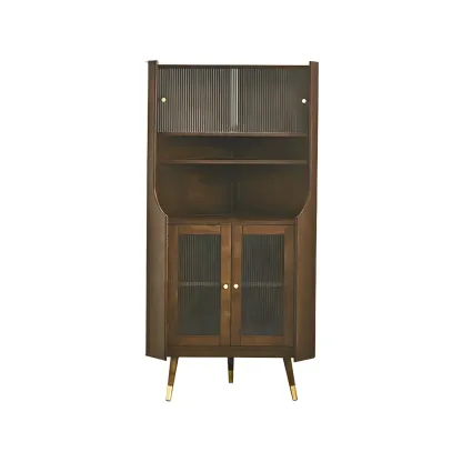 Classic Wooden Corner Display Cabinet with Glass Doors Image - 4