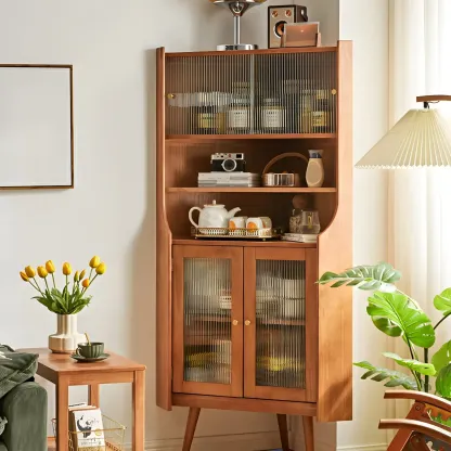 Classic Wooden Corner Display Cabinet with Glass Doors Image - 1