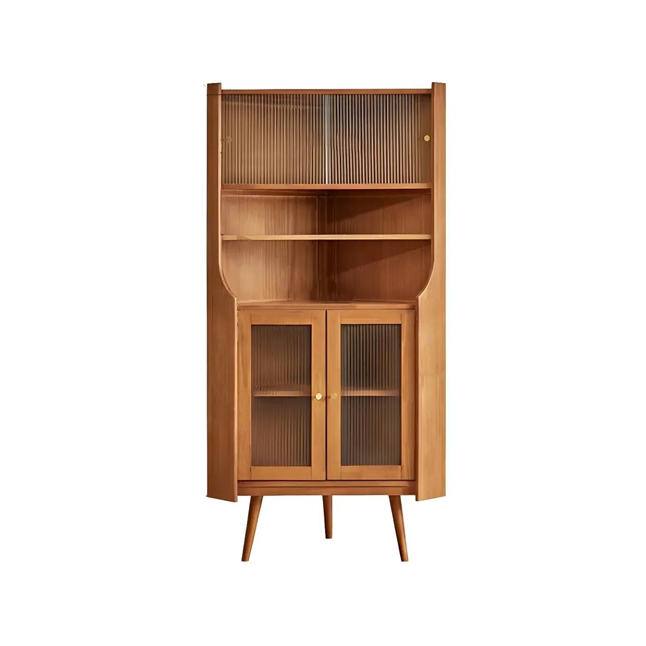 Classic Wooden Corner Display Cabinet with Glass Doors Image - 6