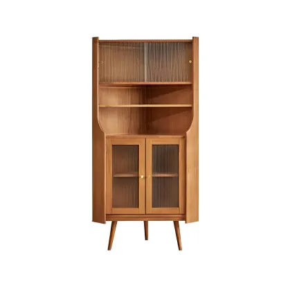 Classic Wooden Corner Display Cabinet with Glass Doors Image - 6