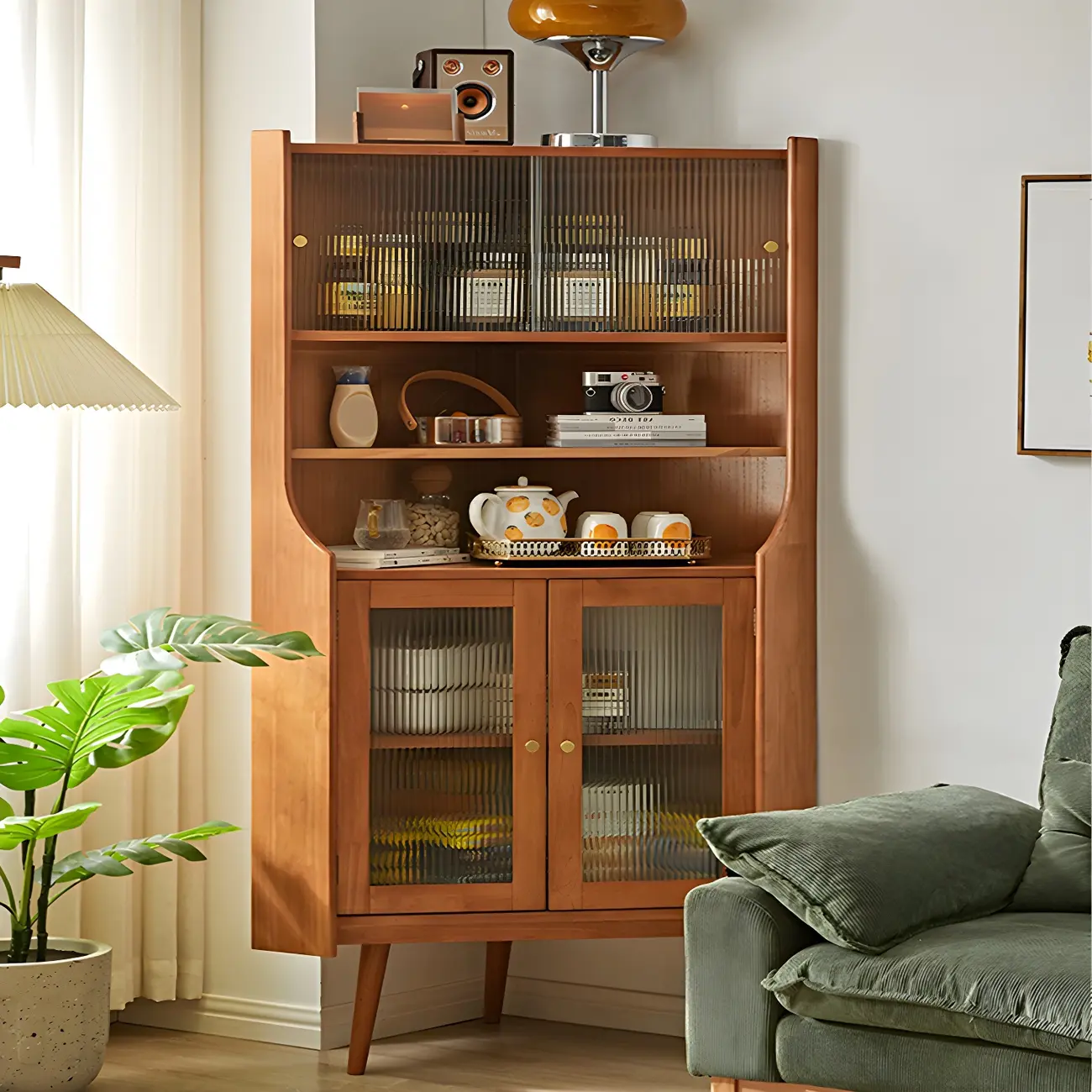 Classic Wooden Corner Display Cabinet with Glass Doors Image - 2 | homeyfad