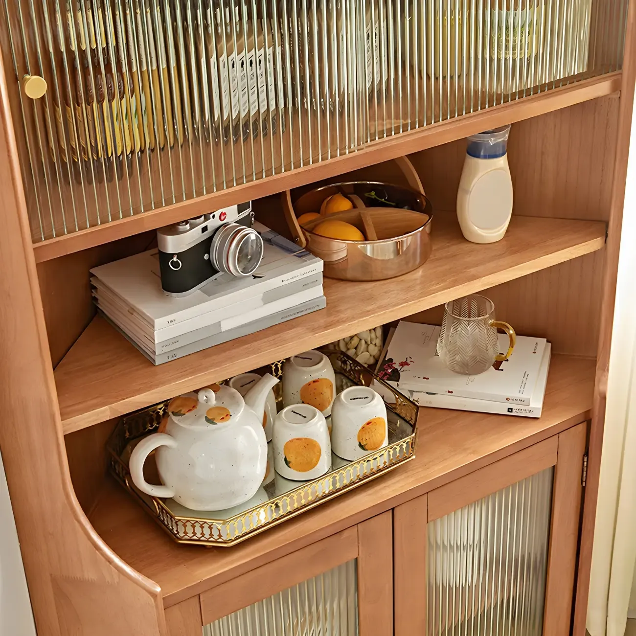 Classic Wooden Corner Display Cabinet with Glass Doors Image - 7