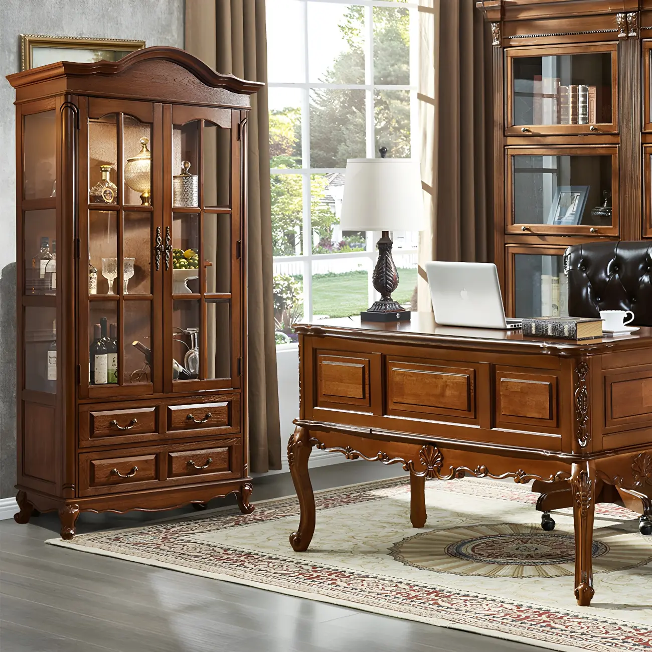 Vintage Wooden Curio Cabinet with Glass Doors for Home Decor Image - 2 | homeyfad