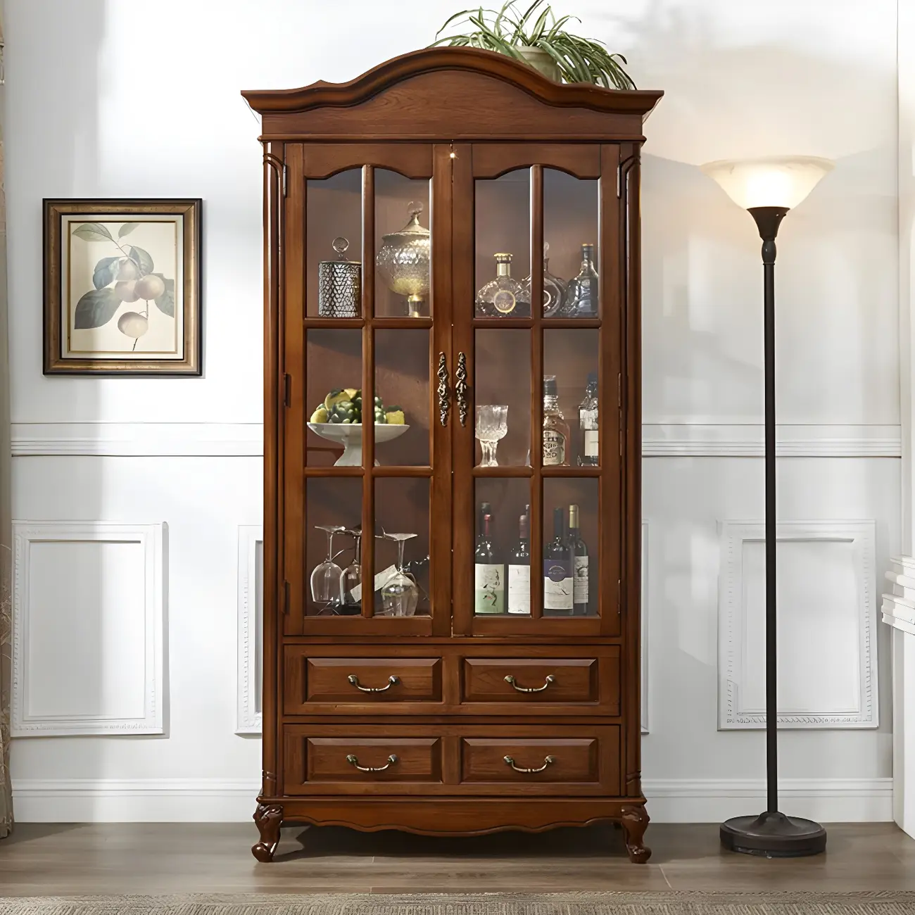 Vintage Wooden Curio Cabinet with Glass Doors for Home Decor Image - 3 | homeyfad