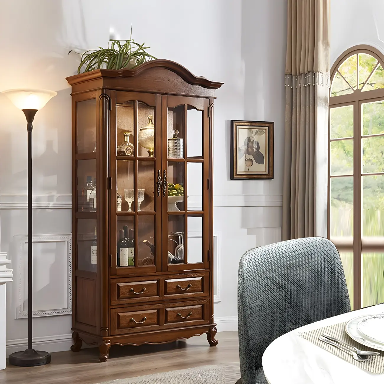 Vintage Wooden Curio Cabinet with Glass Doors for Home Decor Image - 4 | homeyfad